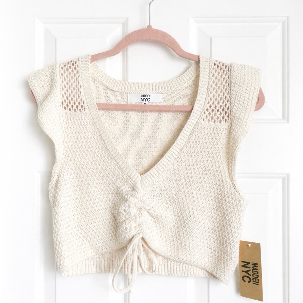 Madden‎ NYC Cream Knit Cropped Top – Textured Sleeveless – NWT Size:7/9